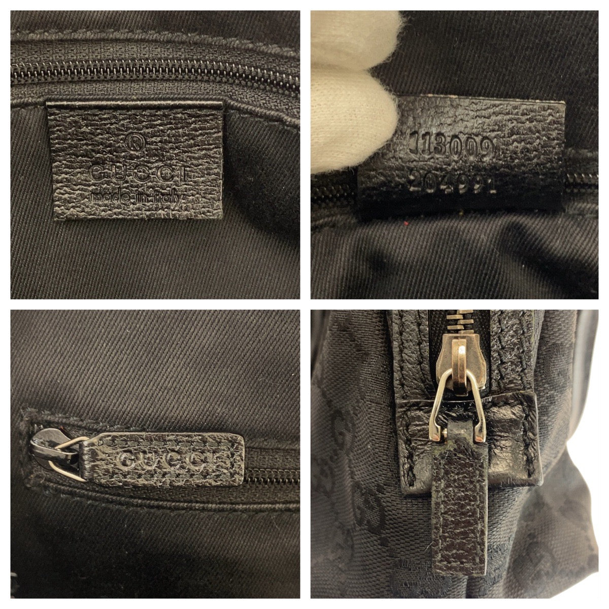 16295
GUCCI グッチ ブラック 黒 シルバー金具 GGキャンバス / レザー 113009 トートバッグ ハンドバッグ  レディース AB24
