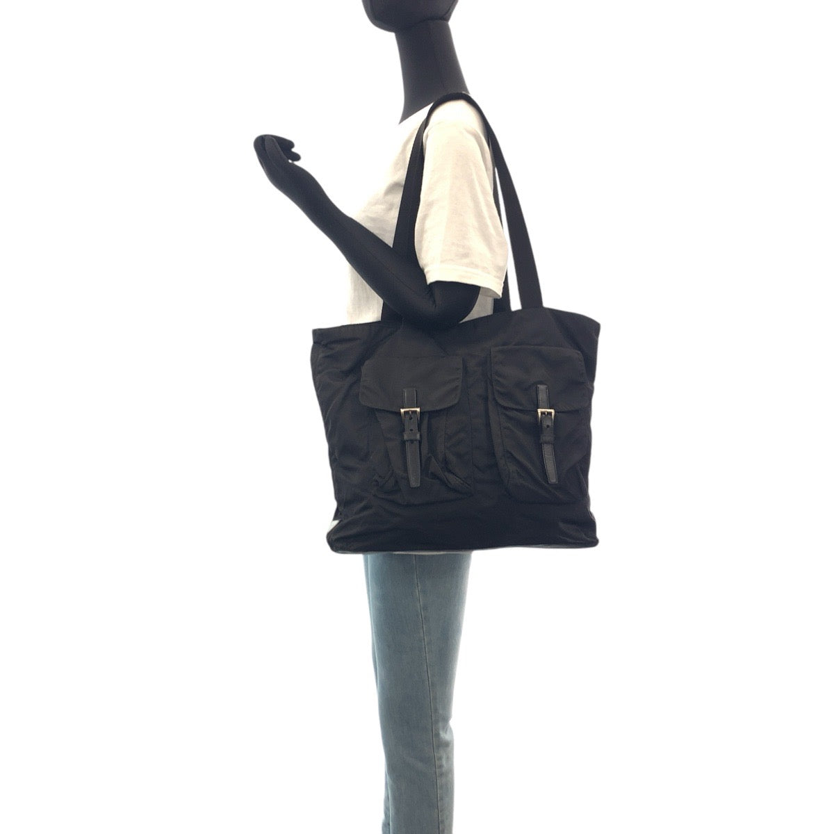16297
PRADA プラダ テスート 三角ロゴプレート ブラック 黒 シルバー金具 ナイロン トートバッグ ショルダーバッグ  レディース AB33