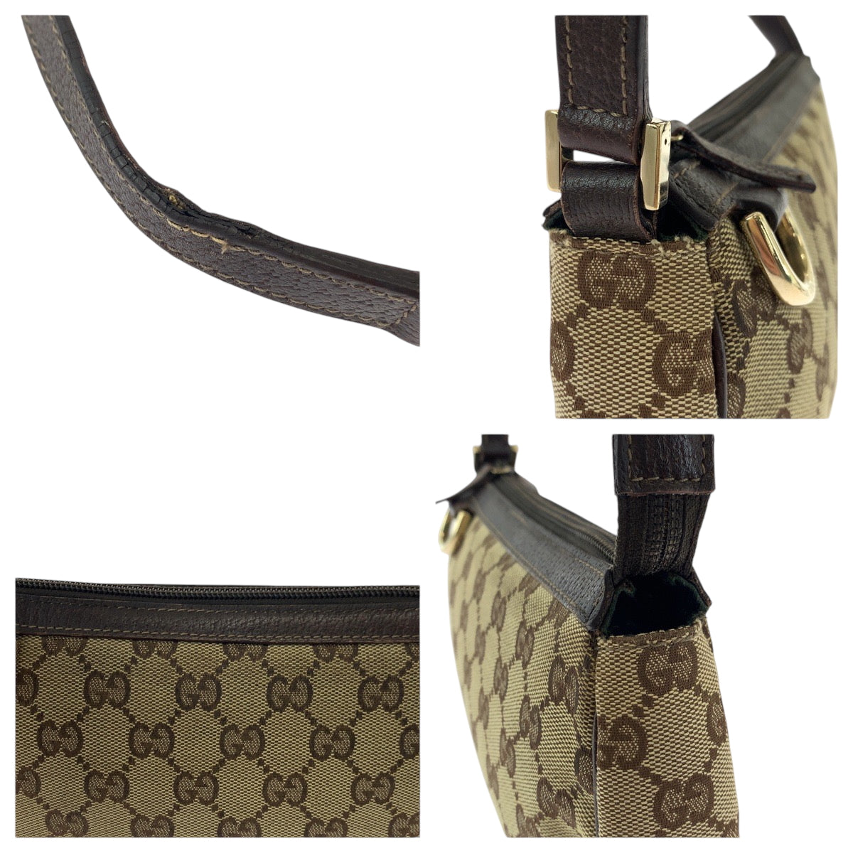 16304
GUCCI グッチ ベージュ ブラウン ゴールド金具 GGキャンバス 145750 ハンドバッグ アクセサリーポーチ  レディース