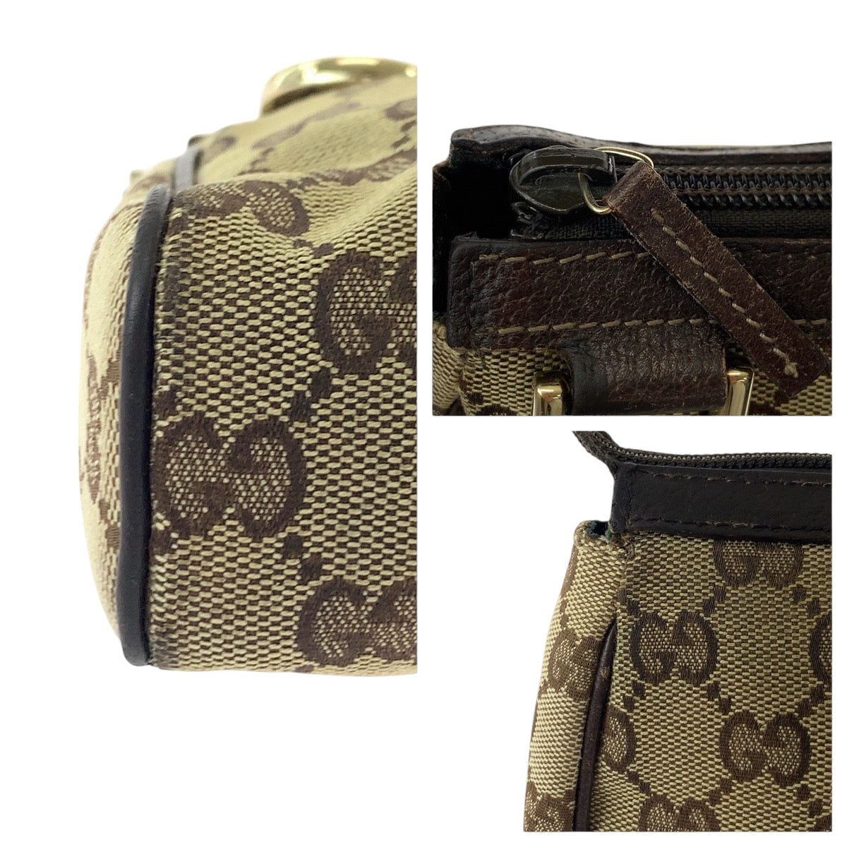 16304
GUCCI グッチ ベージュ ブラウン ゴールド金具 GGキャンバス 145750 ハンドバッグ アクセサリーポーチ  レディース