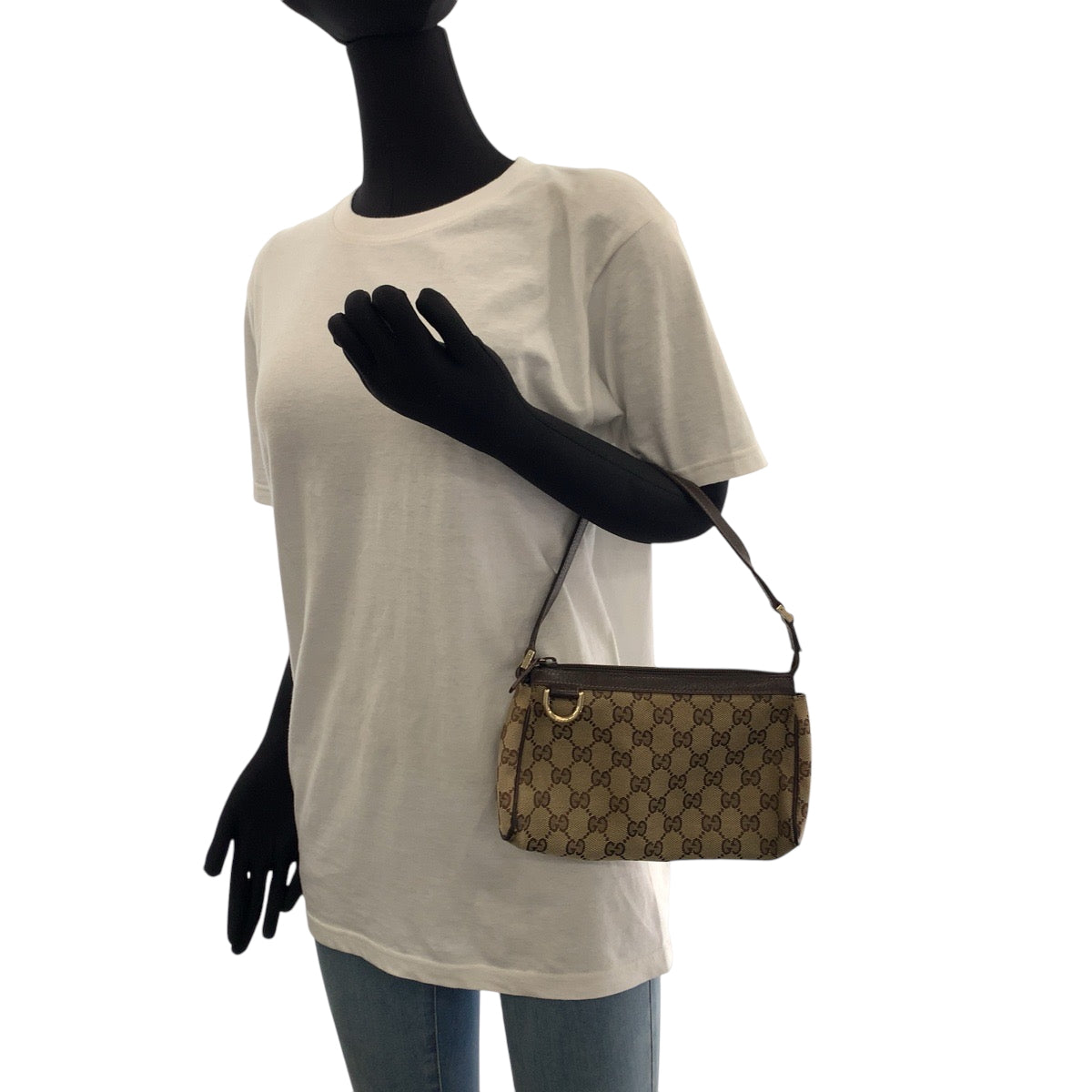 16304
GUCCI グッチ ベージュ ブラウン ゴールド金具 GGキャンバス 145750 ハンドバッグ アクセサリーポーチ  レディース