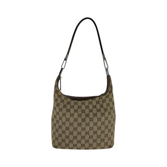 16305
GUCCI グッチ ベージュ ブラウン シルバー金具 GGキャンバス 001 3814 ホーボー ショルダーバッグ 肩掛け  レディース