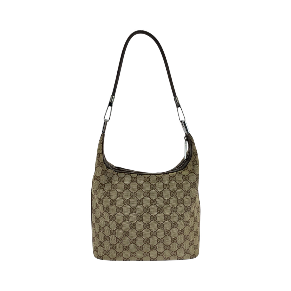 16305
GUCCI グッチ ベージュ ブラウン シルバー金具 GGキャンバス 001 3814 ホーボー ショルダーバッグ 肩掛け  レディース