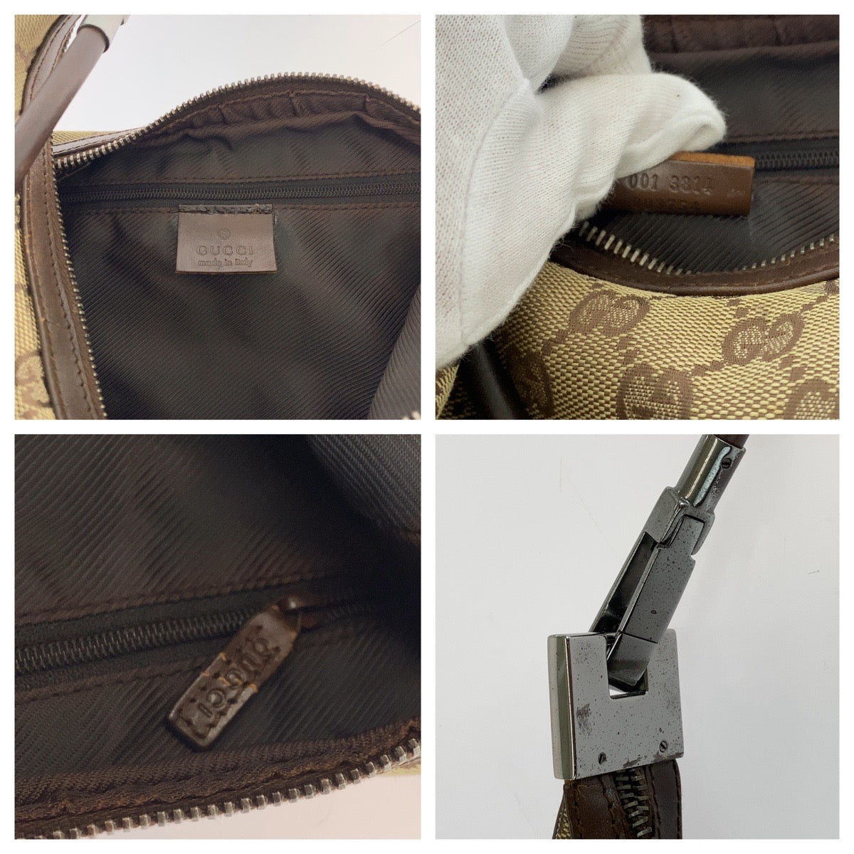 16305
GUCCI グッチ ベージュ ブラウン シルバー金具 GGキャンバス 001 3814 ホーボー ショルダーバッグ 肩掛け  レディース