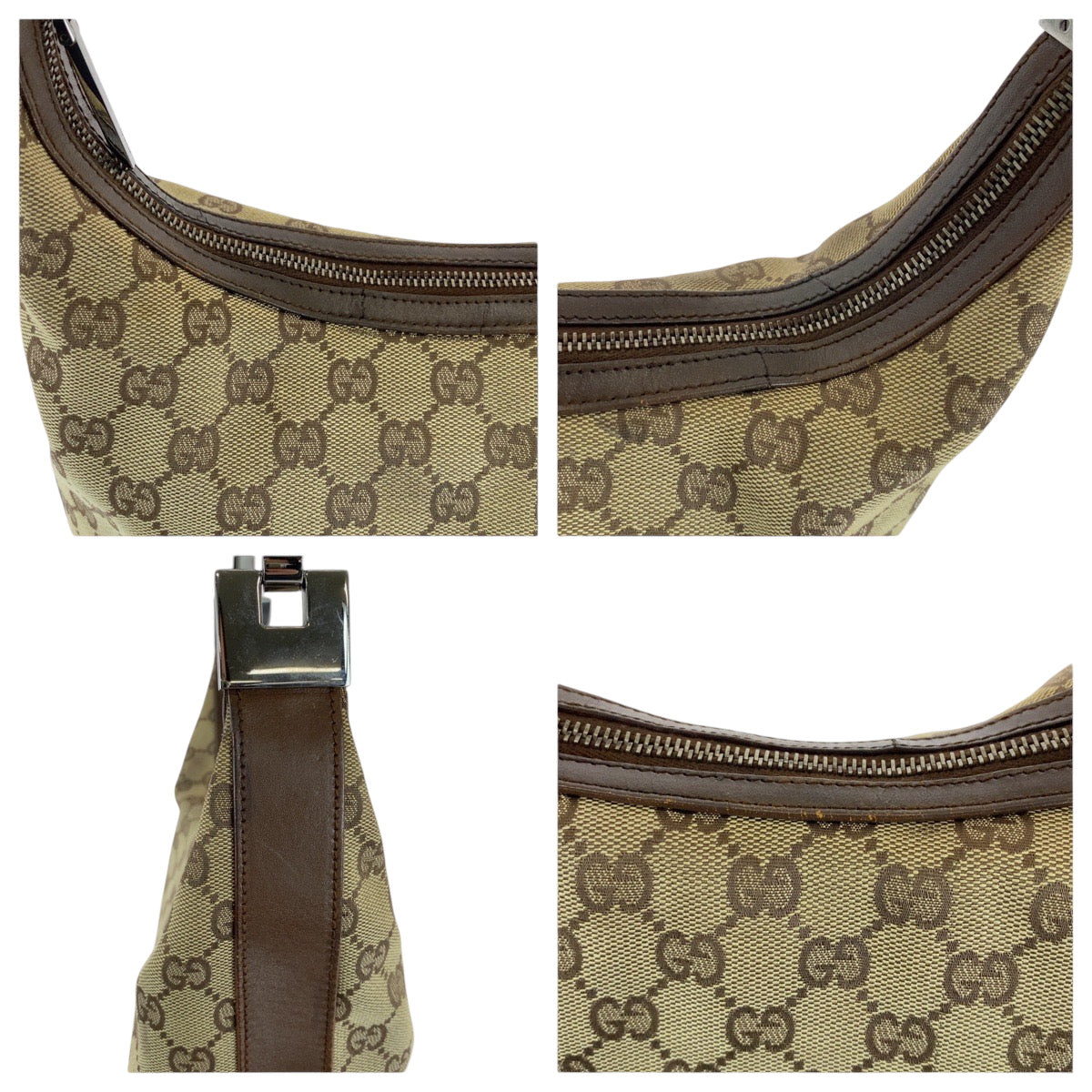 16305
GUCCI グッチ ベージュ ブラウン シルバー金具 GGキャンバス 001 3814 ホーボー ショルダーバッグ 肩掛け  レディース