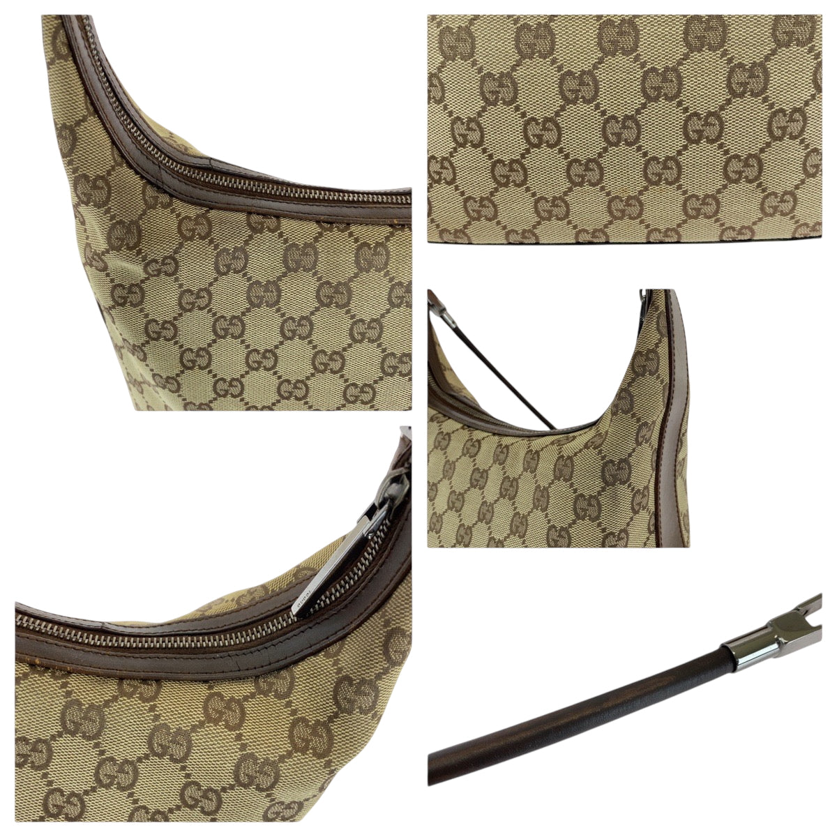 16305
GUCCI グッチ ベージュ ブラウン シルバー金具 GGキャンバス 001 3814 ホーボー ショルダーバッグ 肩掛け  レディース