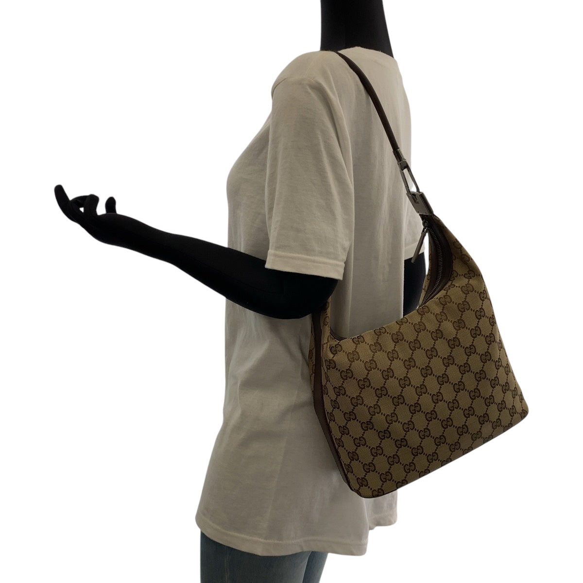 16305
GUCCI グッチ ベージュ ブラウン シルバー金具 GGキャンバス 001 3814 ホーボー ショルダーバッグ 肩掛け  レディース