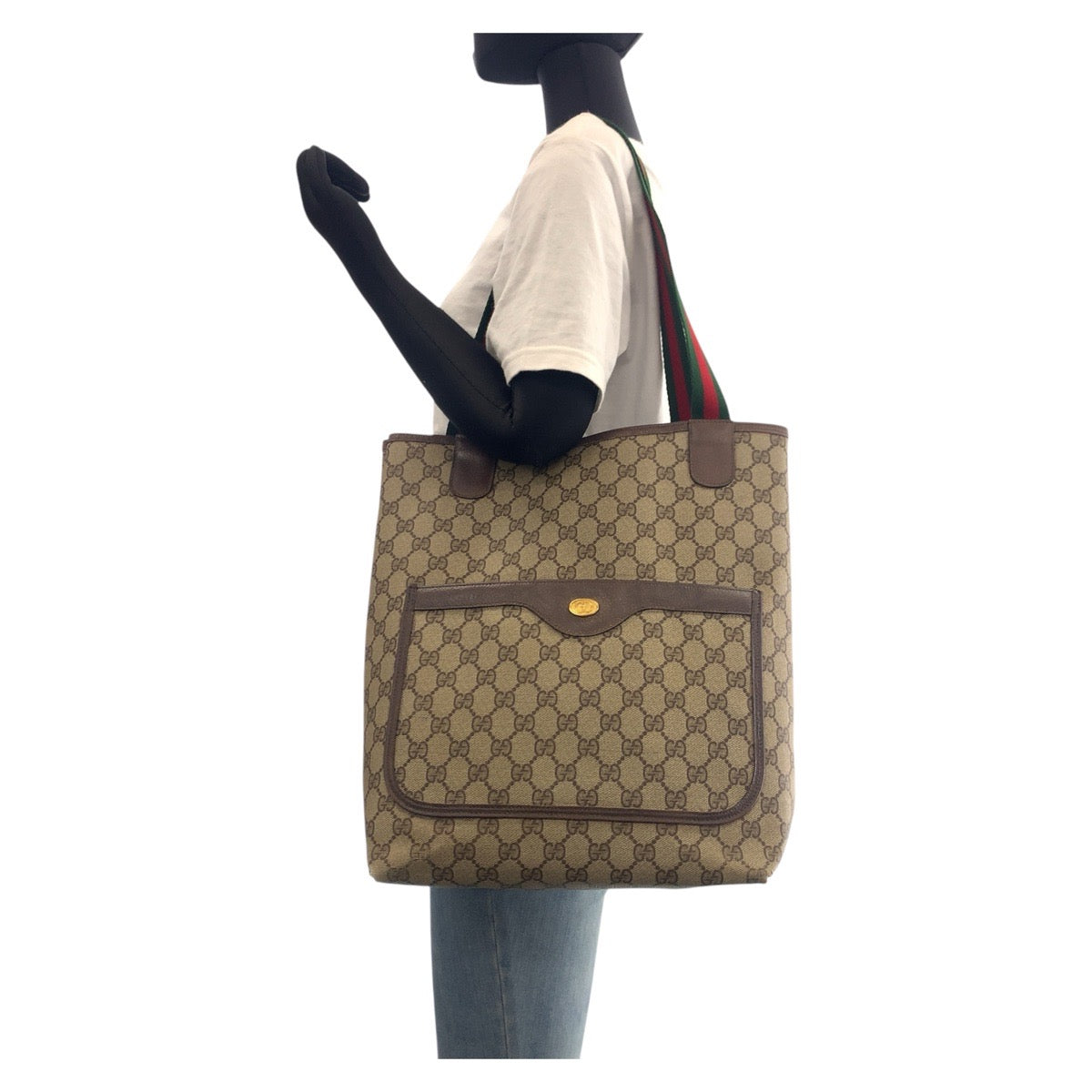 16307
GUCCI グッチ ヴィンテージ オールドグッチ シェリーライン インターロッキング ブラウン ゴールド金具 GGスプリームキャンバス / レザー 39 02 003 トートバッグ ショルダーバッグ  レディース