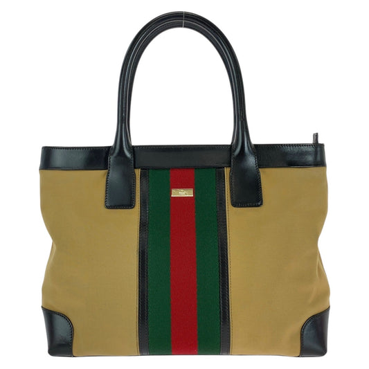 16312
GUCCI グッチ シェリーライン ベージュ キャメル ブラック 黒 キャンバス / レザー 002 1119 トートバッグ ショルダーバッグ  レディース ABP38