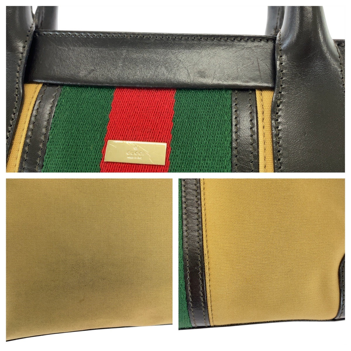 16312
GUCCI グッチ シェリーライン ベージュ キャメル ブラック 黒 キャンバス / レザー 002 1119 トートバッグ ショルダーバッグ  レディース ABP38