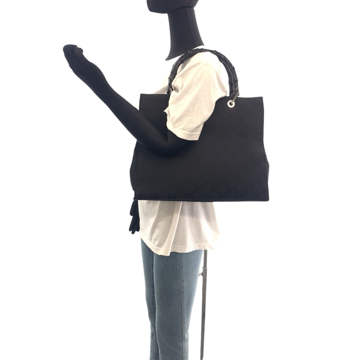 16318
GUCCI グッチ バンブー ブラック 黒 シルバー金具 GGキャンバス 002 1010 トートバッグ ハンドバッグ  レディース ABP40