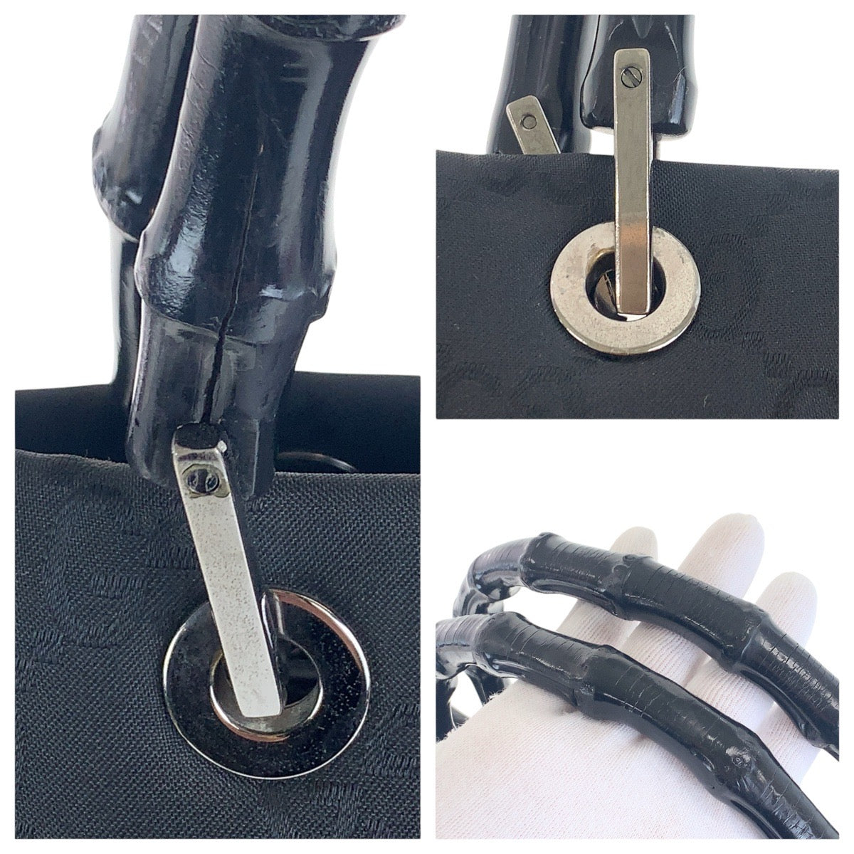 16318
GUCCI グッチ バンブー ブラック 黒 シルバー金具 GGキャンバス 002 1010 トートバッグ ハンドバッグ  レディース ABP40