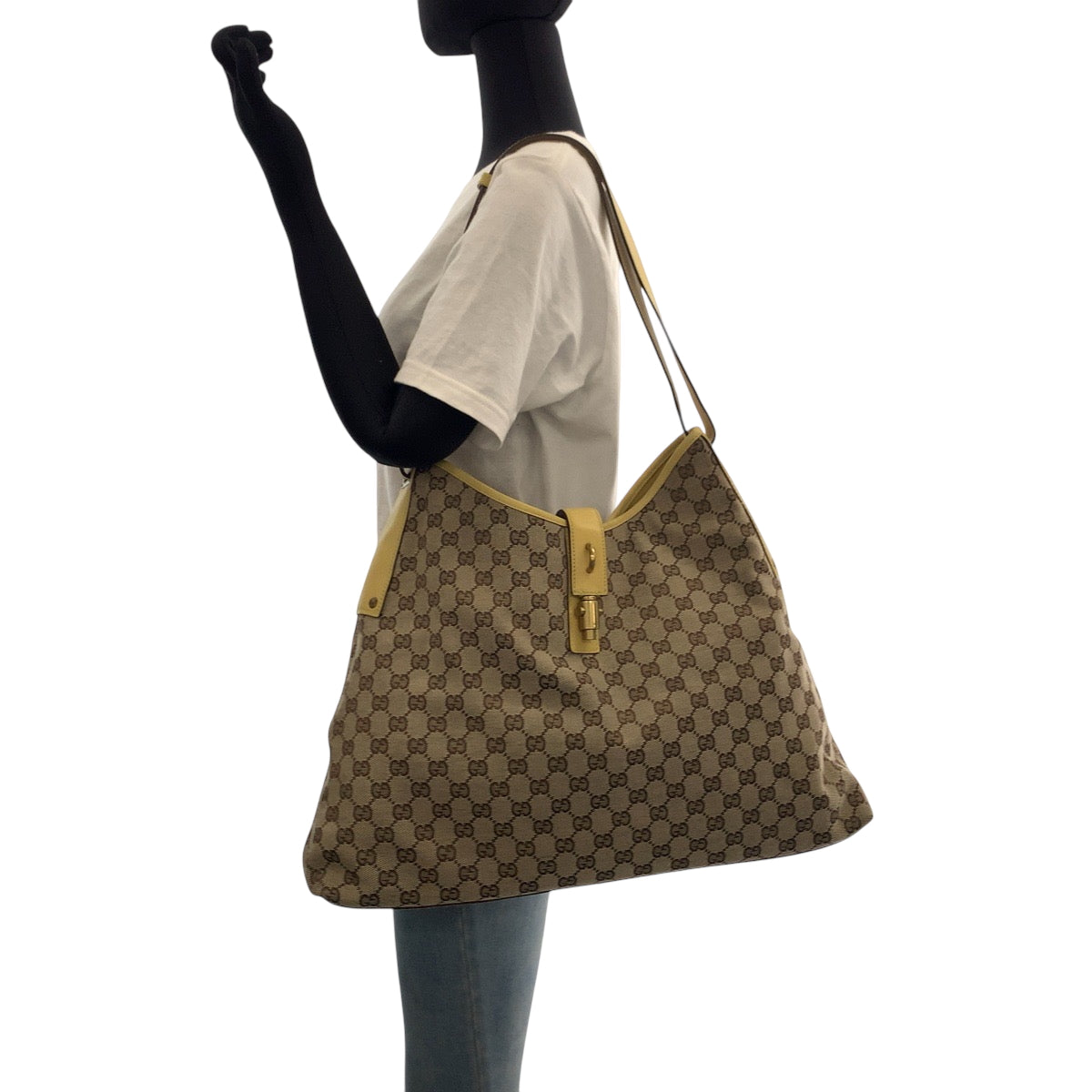 16322
GUCCI グッチ ニュージャッキー ベージュ イエロー ゴールド金具 GGキャンバス 109190 ホーボー ショルダーバッグ レディース ABP43