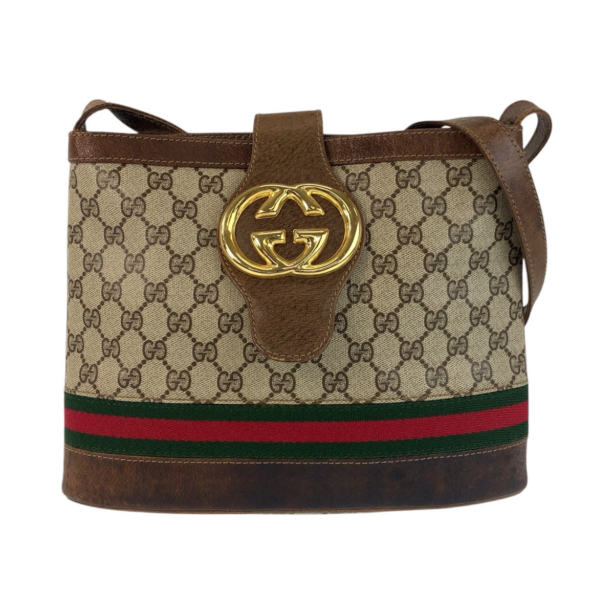 16326
GUCCI グッチ シェリーライン ベージュ ブラウン ゴールド金具 GGスプリームキャンバス / レザー ショルダーバッグ  レディース