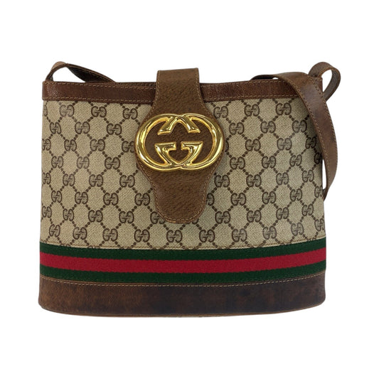 16326
GUCCI グッチ シェリーライン ベージュ ブラウン ゴールド金具 GGスプリームキャンバス / レザー ショルダーバッグ  レディース