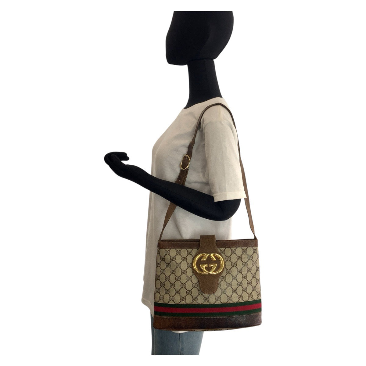 16326
GUCCI グッチ シェリーライン ベージュ ブラウン ゴールド金具 GGスプリームキャンバス / レザー ショルダーバッグ  レディース