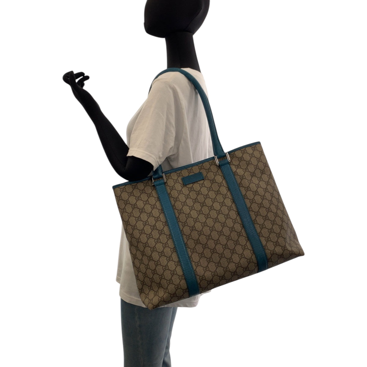16327
GUCCI グッチ ベージュ ブルー シルバー金具 GGスプリームキャンバス 14288 トートバッグ ショルダーバッグ  レディース