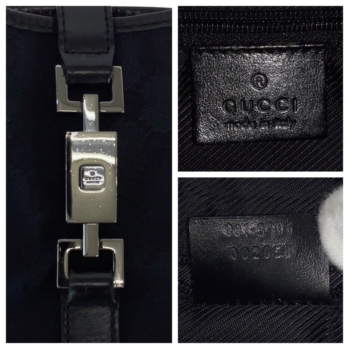 16328
GUCCI グッチ ジャッキー ブラック 黒 シルバー金具 GGキャンバス / レザー 001 3306 ショルダーバッグ  レディース