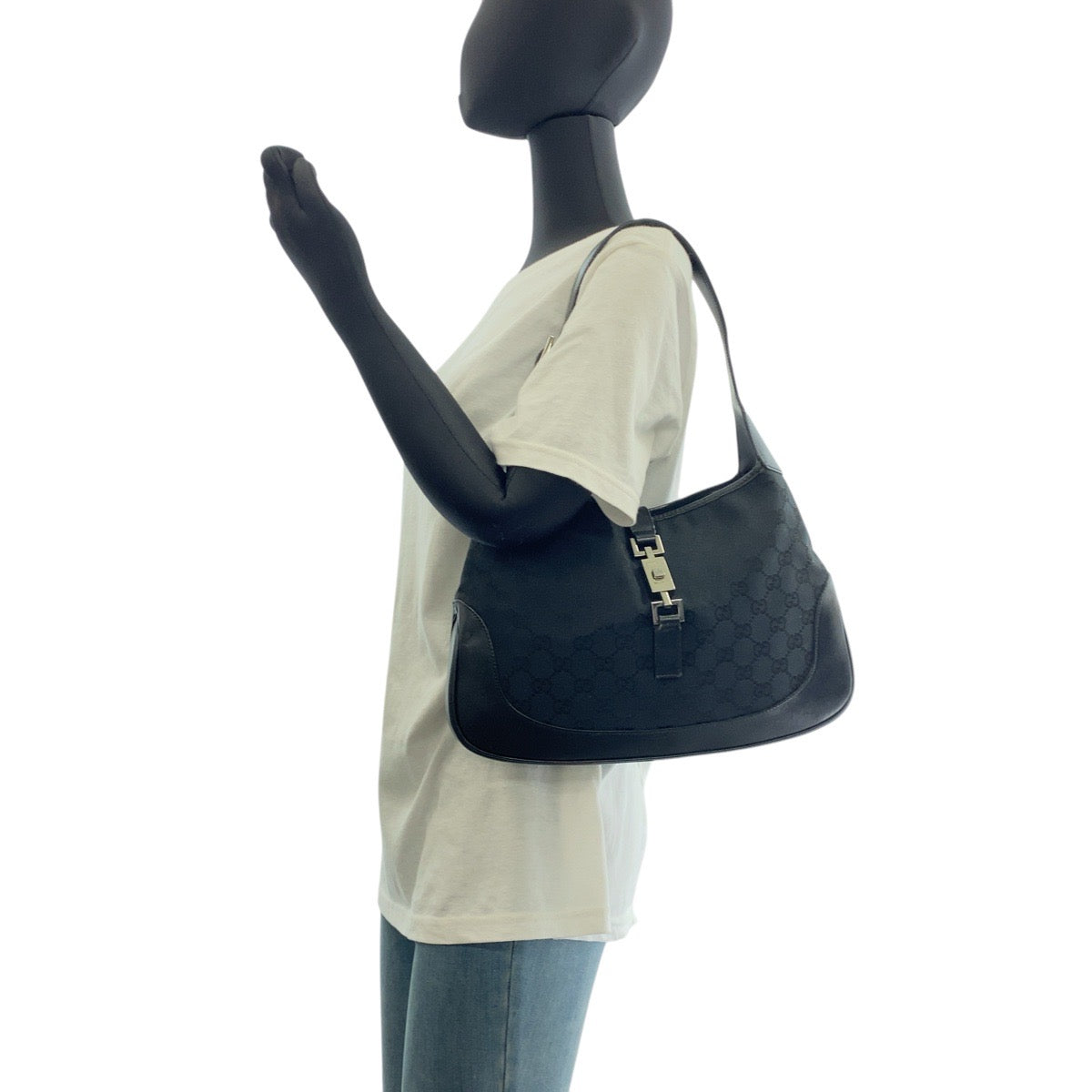 16328
GUCCI グッチ ジャッキー ブラック 黒 シルバー金具 GGキャンバス / レザー 001 3306 ショルダーバッグ  レディース