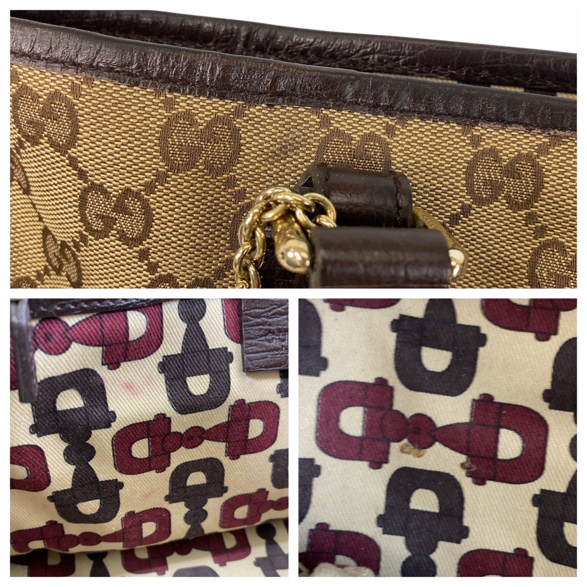 16331
GUCCI グッチ シェリーライン ベージュ ブラウン ゴールド金具 GGキャンバス / レザー 139261 ハンドバッグ トートバッグ  レディース