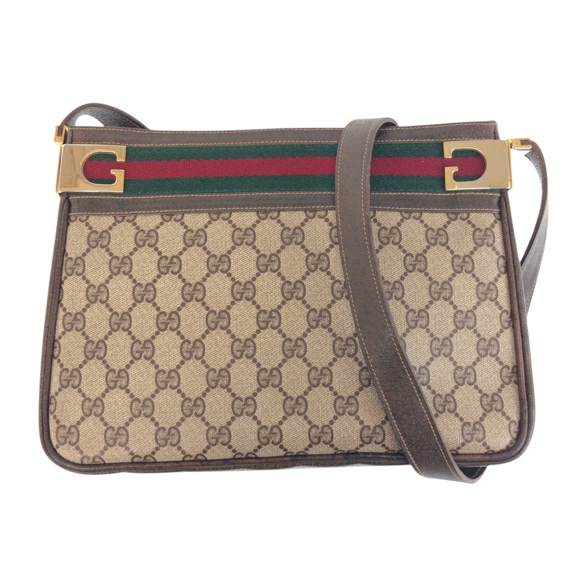 16333
GUCCI グッチ ヴィンテージ オールドグッチ シェリーライン ベージュ ブラウン ゴールド金具 GGスプリームキャンバス / レザー ショルダーバッグ レディース ABP41