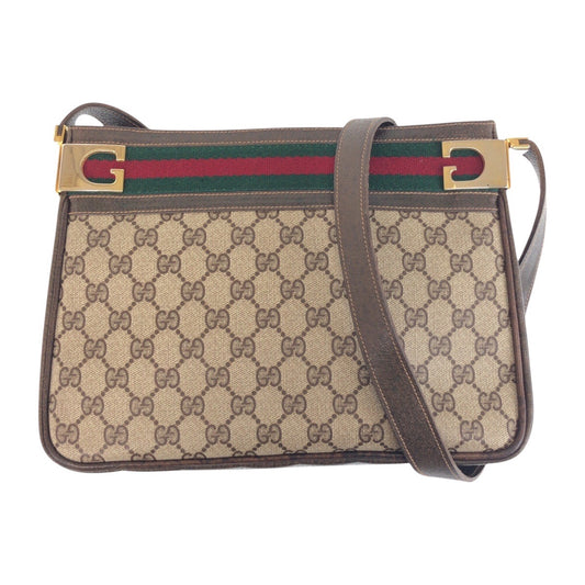 16333
GUCCI グッチ ヴィンテージ オールドグッチ シェリーライン ベージュ ブラウン ゴールド金具 GGスプリームキャンバス / レザー ショルダーバッグ レディース ABP41