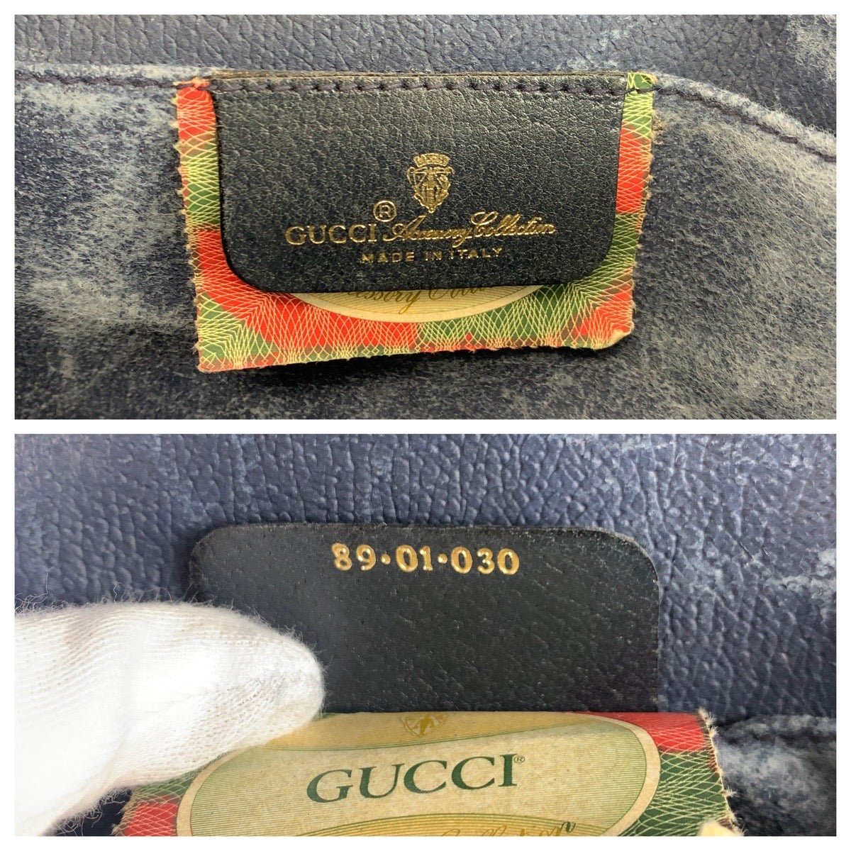16337
GUCCI グッチ ヴィンテージ シェリーライン オールドグッチ グレー ネイビー GGスプリームキャンバス / レザー 89 01 030 クラッチバッグ セカンドバッグ  レディース