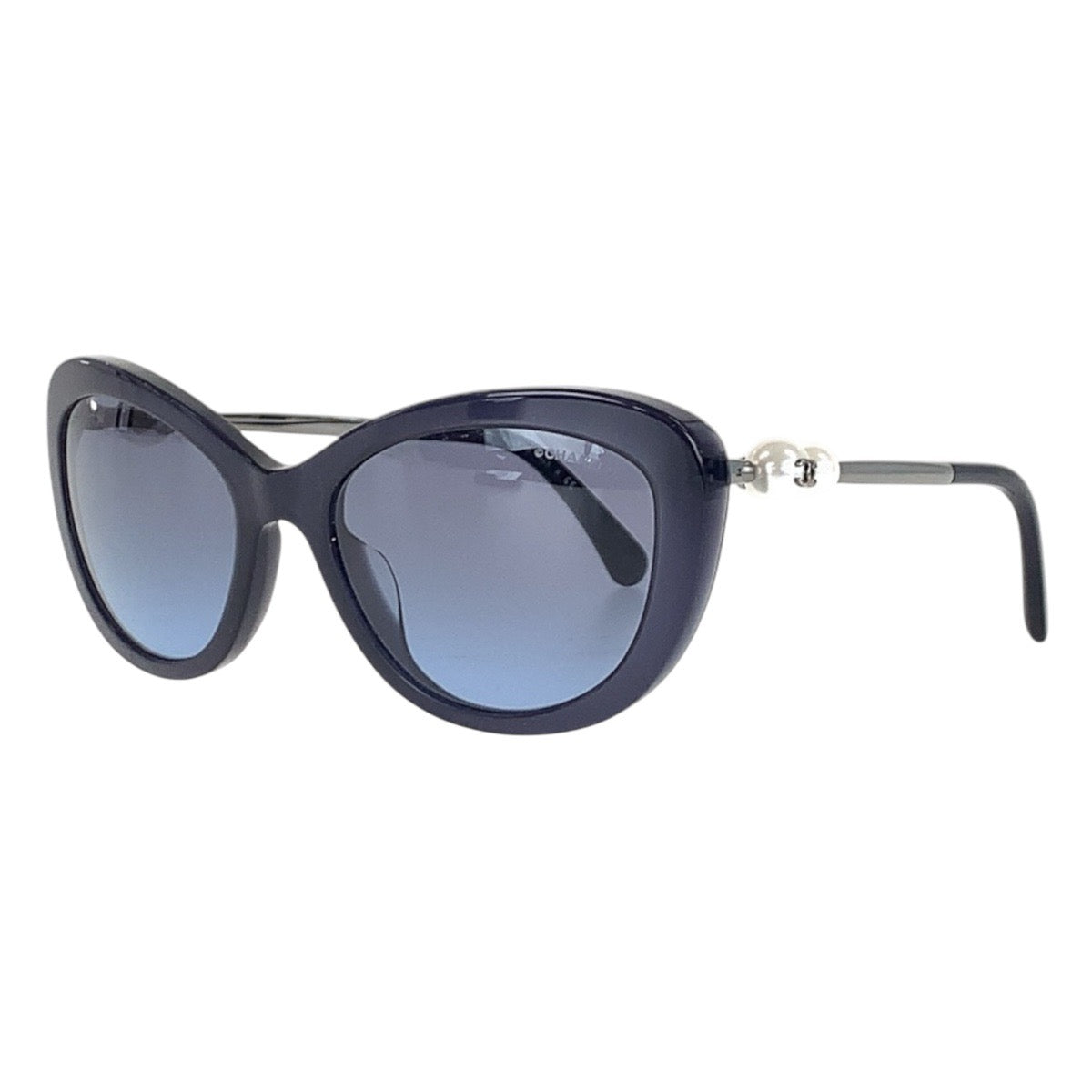 16338
CHANEL シャネル ココマーク ネイビー シルバー金具 プラスチック / メタル 55□19 140 2N サングラス フォックス  レディース A34