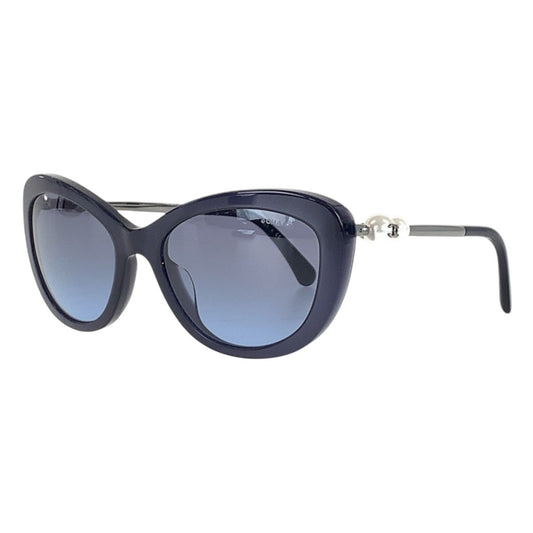 16338
CHANEL シャネル ココマーク ネイビー シルバー金具 プラスチック / メタル 55□19 140 2N サングラス フォックス  レディース A34
