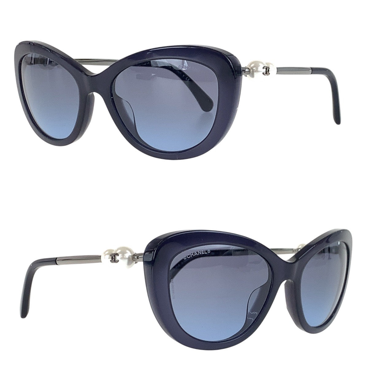16338
CHANEL シャネル ココマーク ネイビー シルバー金具 プラスチック / メタル 55□19 140 2N サングラス フォックス  レディース A34