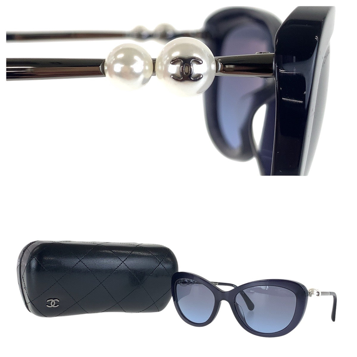 16338
CHANEL シャネル ココマーク ネイビー シルバー金具 プラスチック / メタル 55□19 140 2N サングラス フォックス  レディース A34