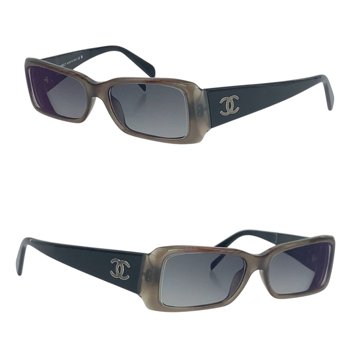 16339
CHANEL シャネル ヴィンテージ ココマーク グレー ブラック シルバー金具 プラスチック 54□16 135 サングラスフレーム スクエア  メンズ