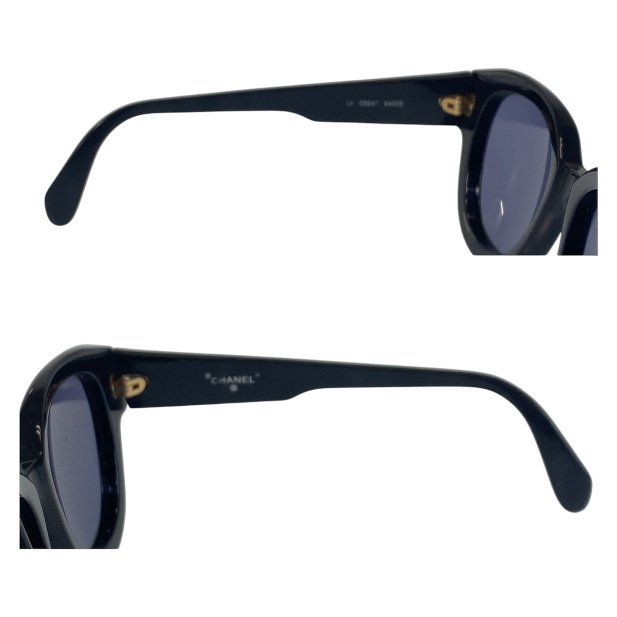 16340
CHANEL シャネル ヴィンテージ ブラック 黒 ゴールド金具 プラスチック LY 05247 94305 サングラス 男女兼用 ウェリントン  レディース AB29