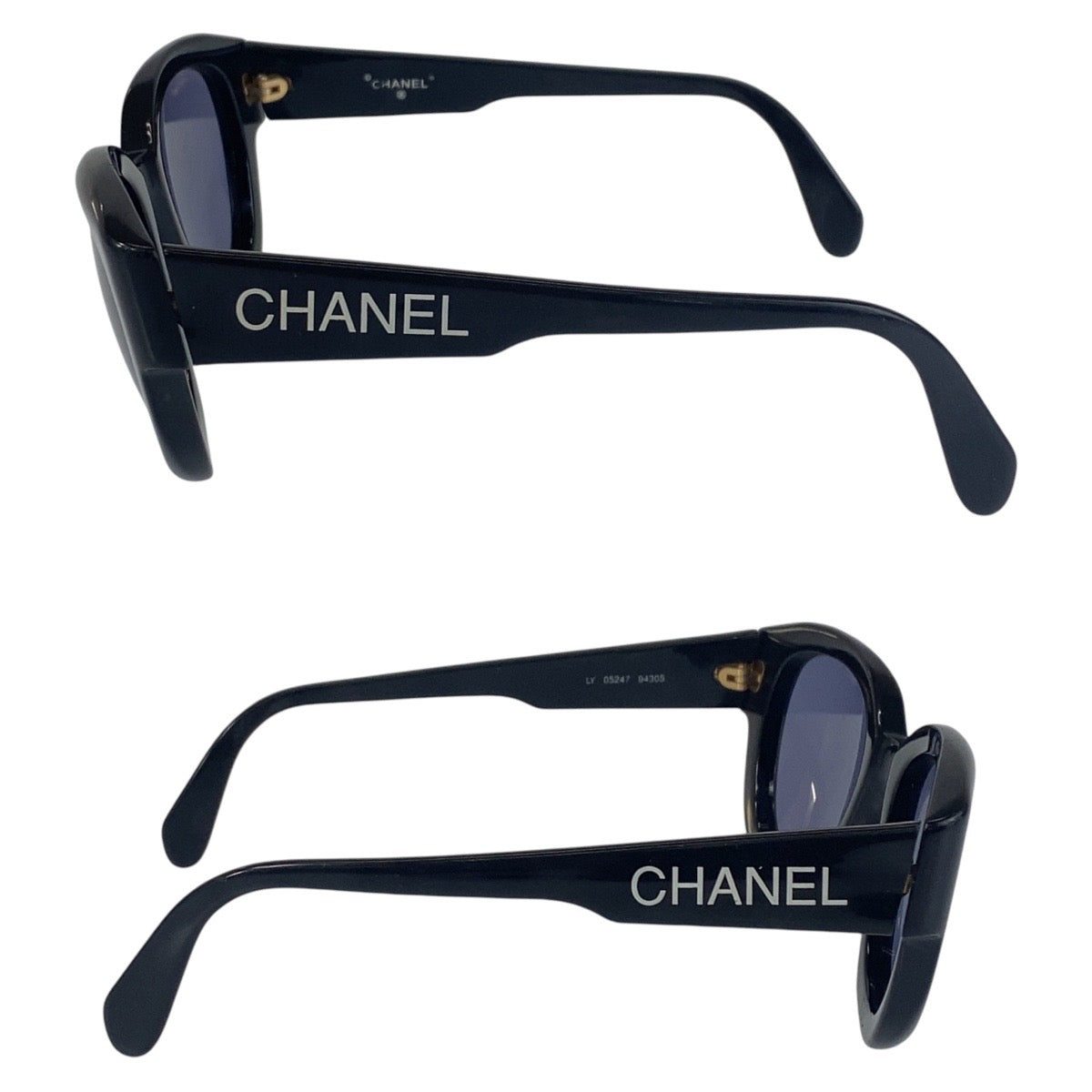16340
CHANEL シャネル ヴィンテージ ブラック 黒 ゴールド金具 プラスチック LY 05247 94305 サングラス 男女兼用 ウェリントン  レディース AB29