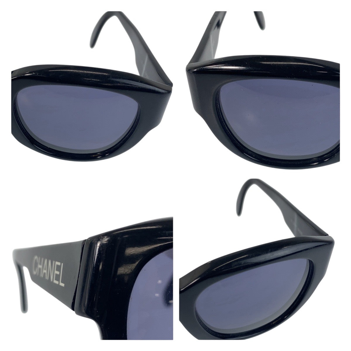 16340
CHANEL シャネル ヴィンテージ ブラック 黒 ゴールド金具 プラスチック LY 05247 94305 サングラス 男女兼用 ウェリントン  レディース AB29