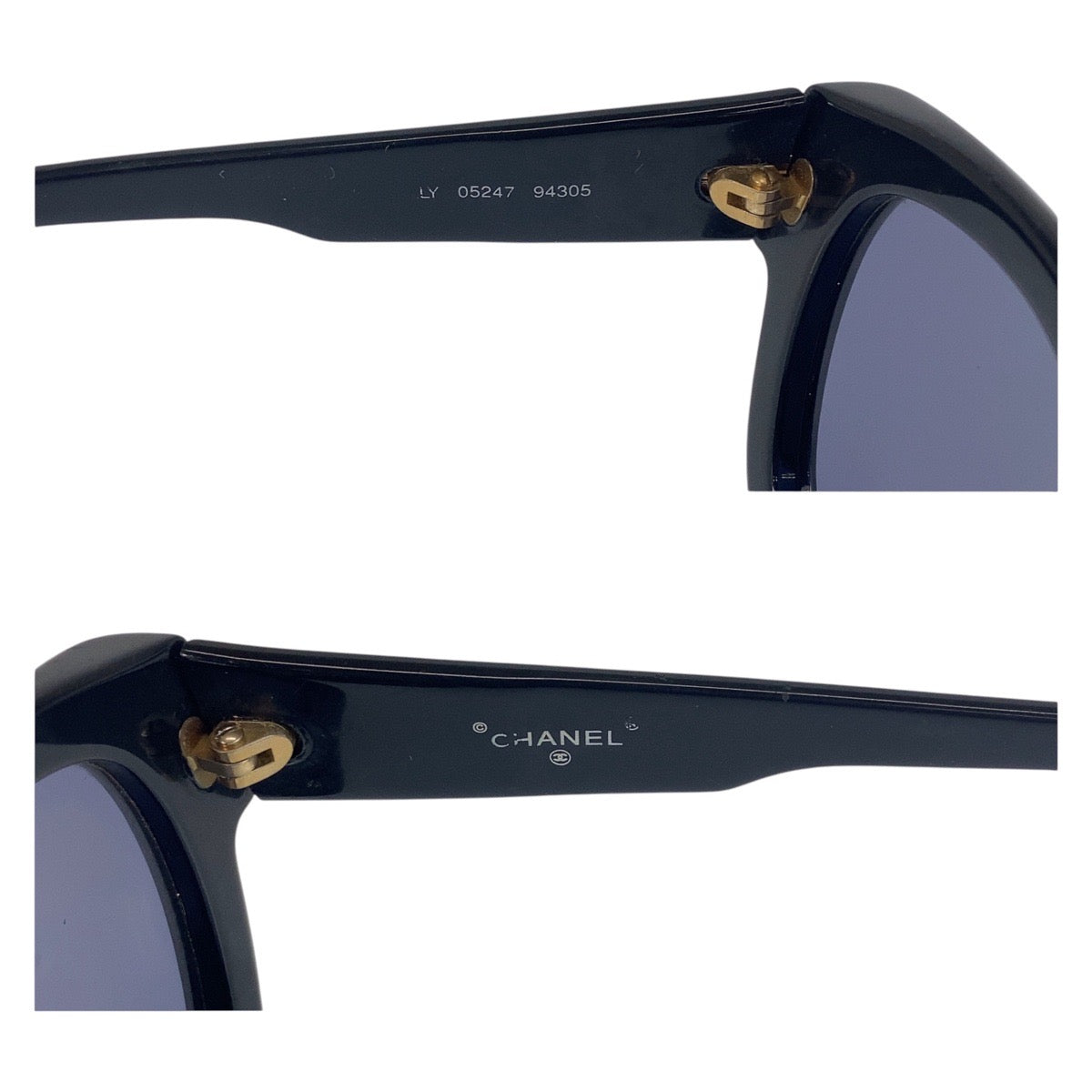 16340
CHANEL シャネル ヴィンテージ ブラック 黒 ゴールド金具 プラスチック LY 05247 94305 サングラス 男女兼用 ウェリントン レディース AB29
