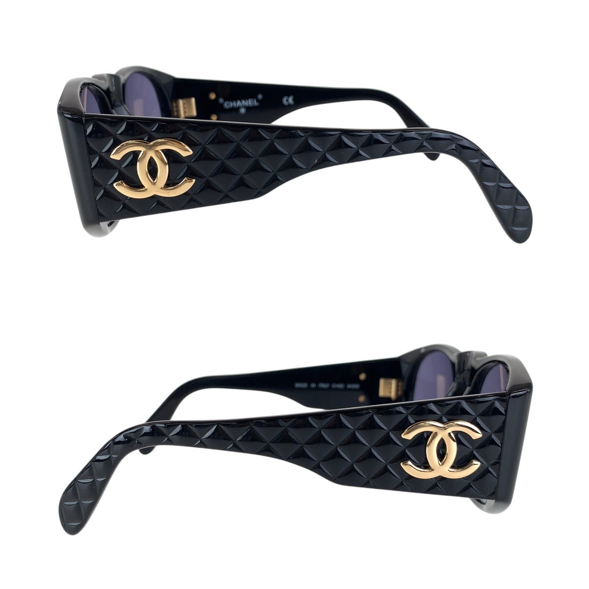 16341
CHANEL シャネル マトラッセ ココマーク ブラック 黒 ゴールド金具 プラスチック 01450 94305 サングラス 男女兼用 ウェリントン  レディース