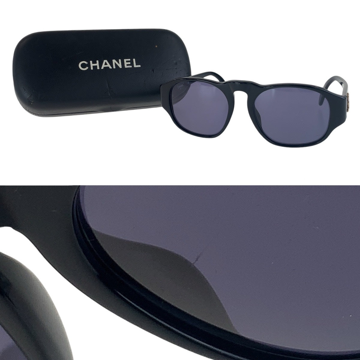 16343
CHANEL シャネル ココマーク ブラック 黒 ゴールド金具 プラスチック 01452 94305 サングラス 男女兼用 スクエア  レディース A26