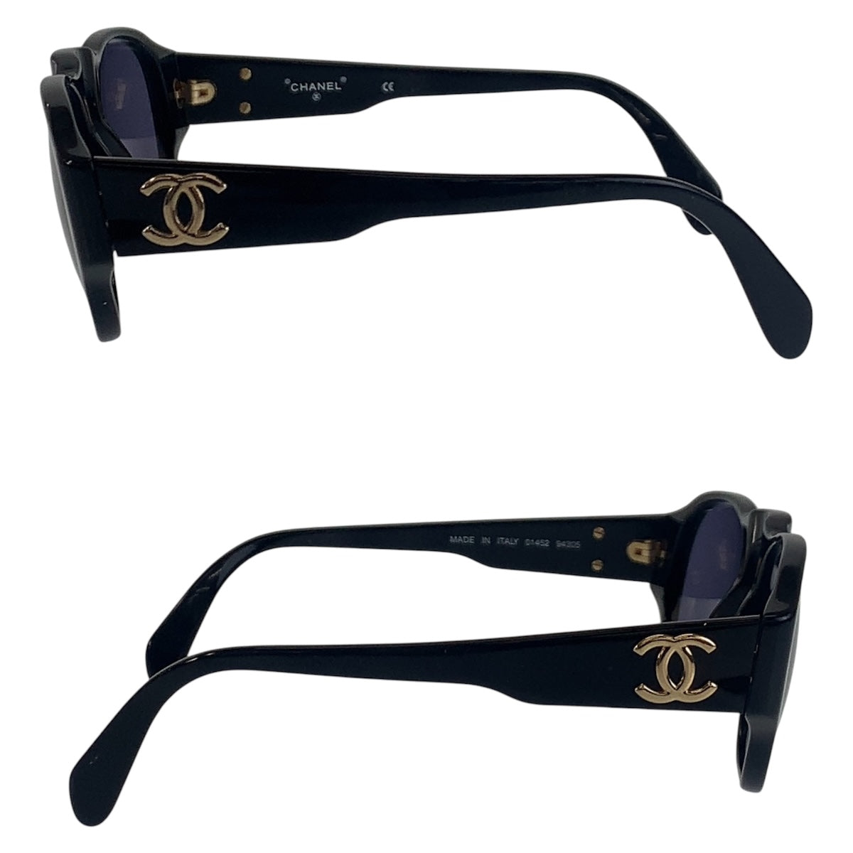 16343
CHANEL シャネル ココマーク ブラック 黒 ゴールド金具 プラスチック 01452 94305 サングラス 男女兼用 スクエア  レディース A26