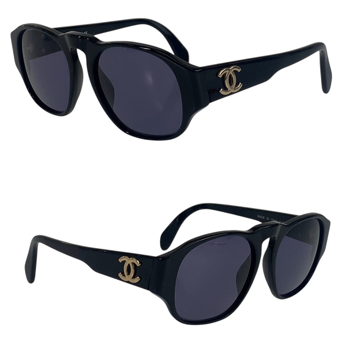 16343
CHANEL シャネル ココマーク ブラック 黒 ゴールド金具 プラスチック 01452 94305 サングラス 男女兼用 スクエア  レディース A26