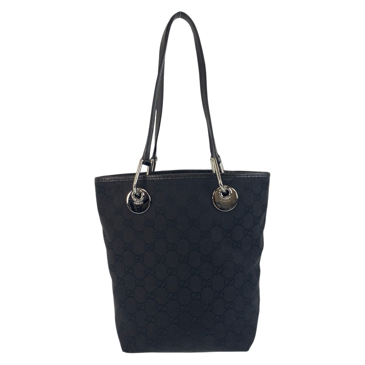 16354
GUCCI グッチ ブラック 黒 シルバー金具 GGキャンバス / レザー 120840 トートバッグ ショルダーバッグ  レディース AB22