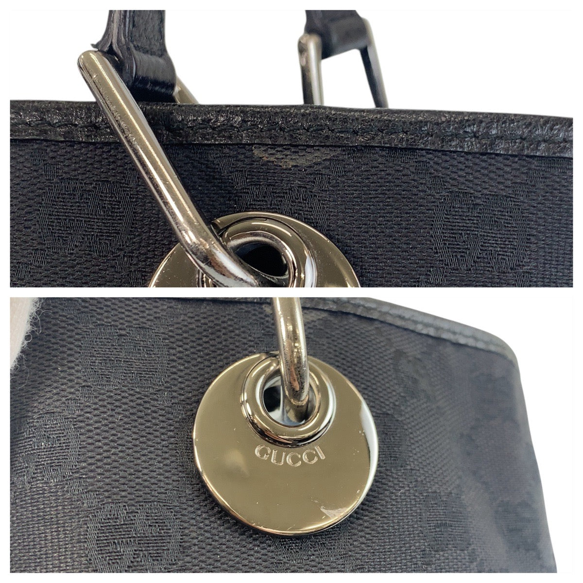 16354
GUCCI グッチ ブラック 黒 シルバー金具 GGキャンバス / レザー 120840 トートバッグ ショルダーバッグ  レディース