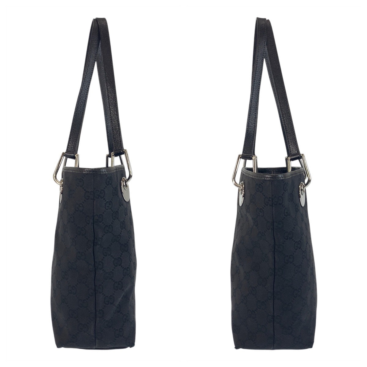 16354
GUCCI グッチ ブラック 黒 シルバー金具 GGキャンバス / レザー 120840 トートバッグ ショルダーバッグ  レディース AB22