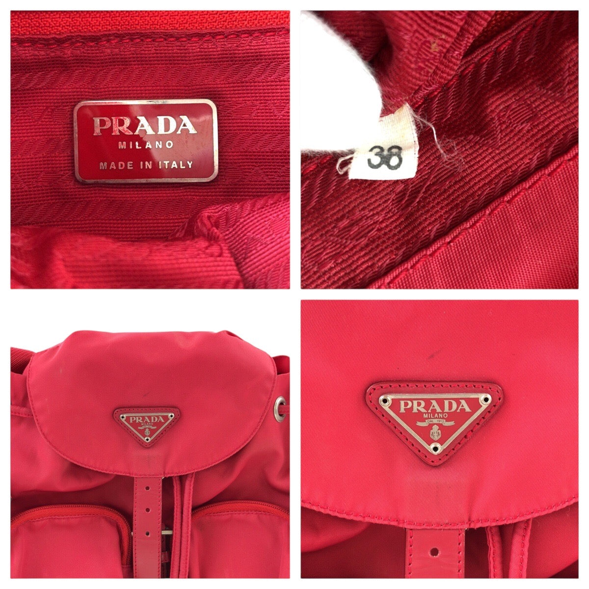 16359
PRADA プラダ テスート 三角ロゴプレート レッド シルバー金具 ナイロン / レザー リュック・デイパック バックパック  レディース