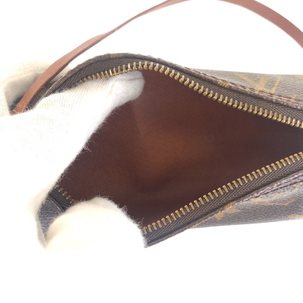 16362
LOUIS VUITTON ルイヴィトン モノグラム パピヨン ポーチのみ ブラウン ゴールド金具 PVC / レザー M51365 ポーチ アクセサリーポーチ  レディース