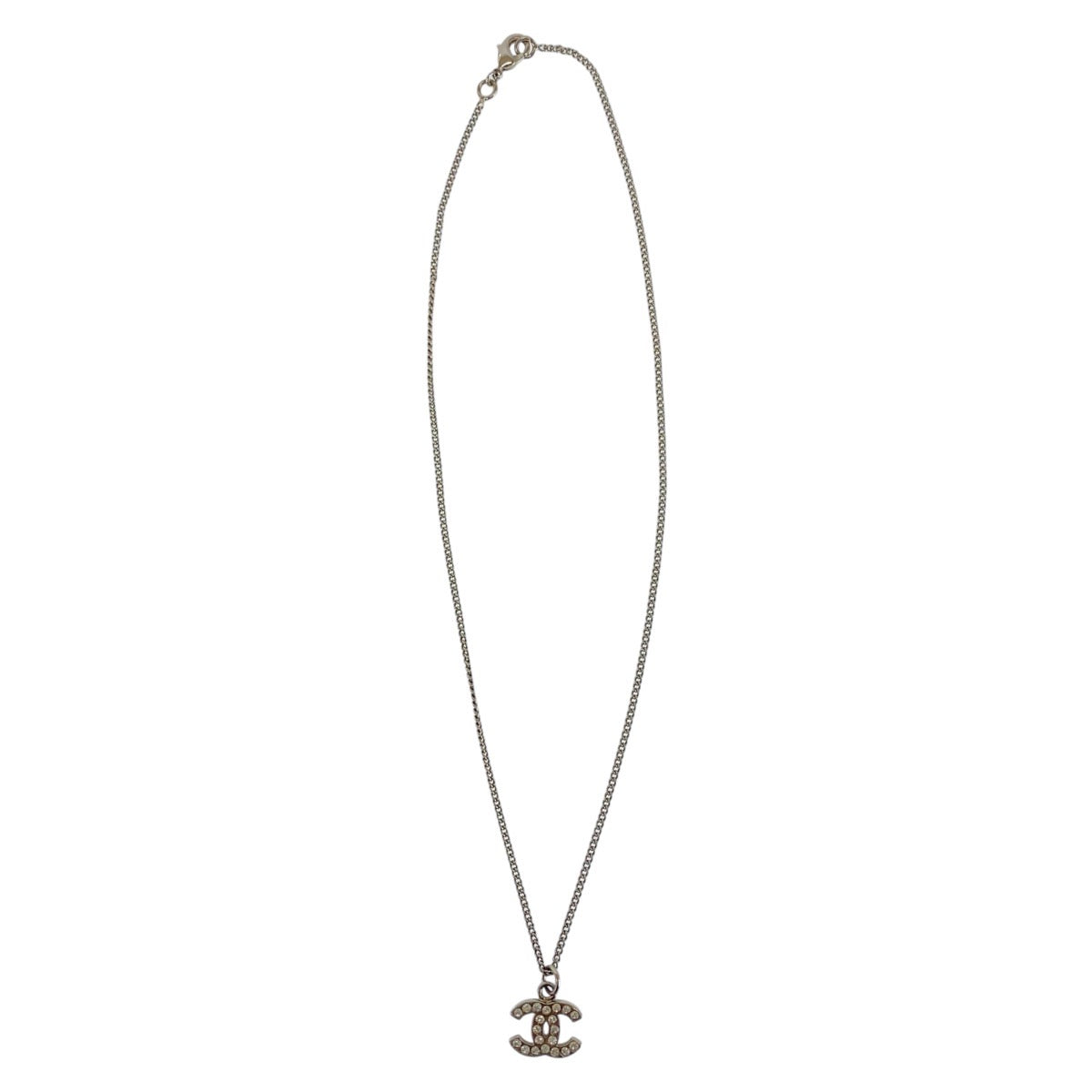 16363
CHANEL シャネル ココマーク シルバー 銀 メッキ / ラインストーン ネックレス  レディース