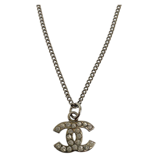16363
CHANEL シャネル ココマーク シルバー 銀 メッキ / ラインストーン ネックレス  レディース