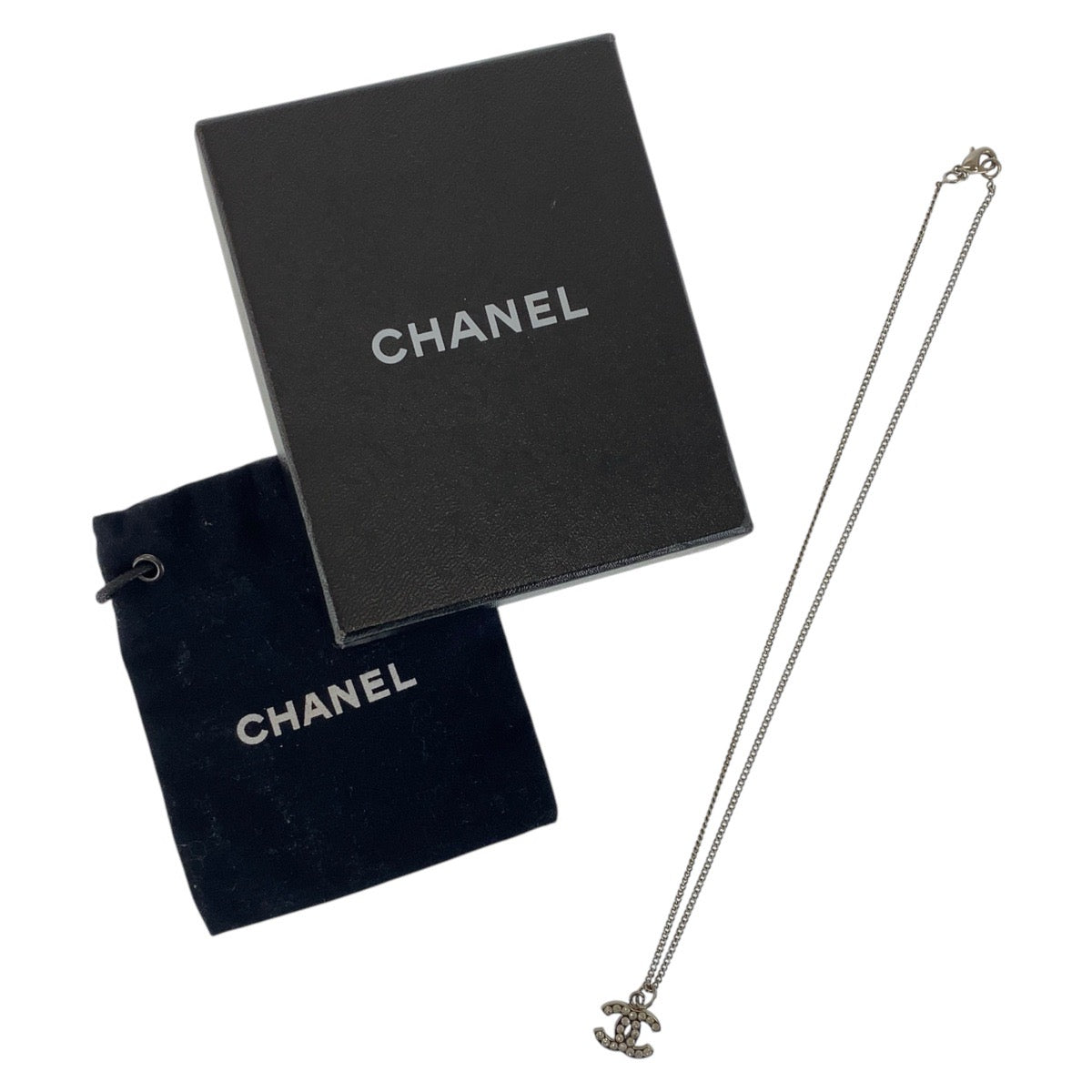 16363
CHANEL シャネル ココマーク シルバー 銀 メッキ / ラインストーン ネックレス  レディース