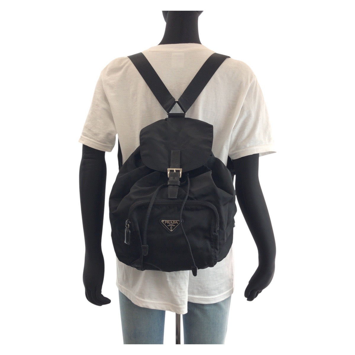 16368
PRADA プラダ テスート 三角ロゴプレート ブラック 黒 シルバー金具 ナイロン / レザー リュック・デイパック バックパック  レディース ABP39