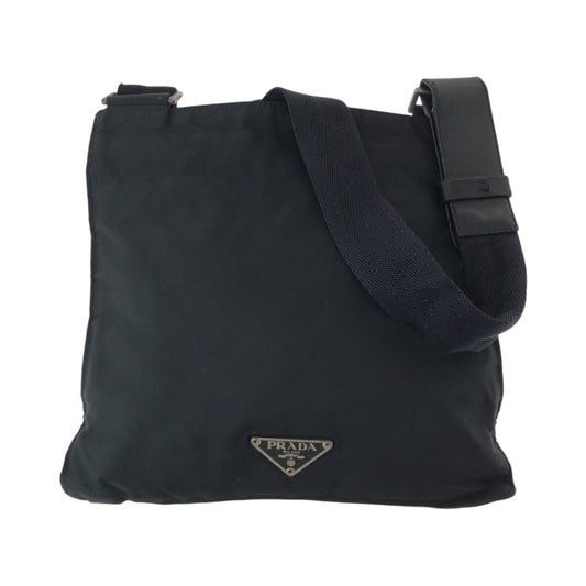 16370
PRADA プラダ テスート 三角ロゴプレート ブラック 黒 シルバー金具 ナイロン ショルダーバッグ サコッシュ  メンズ AB24